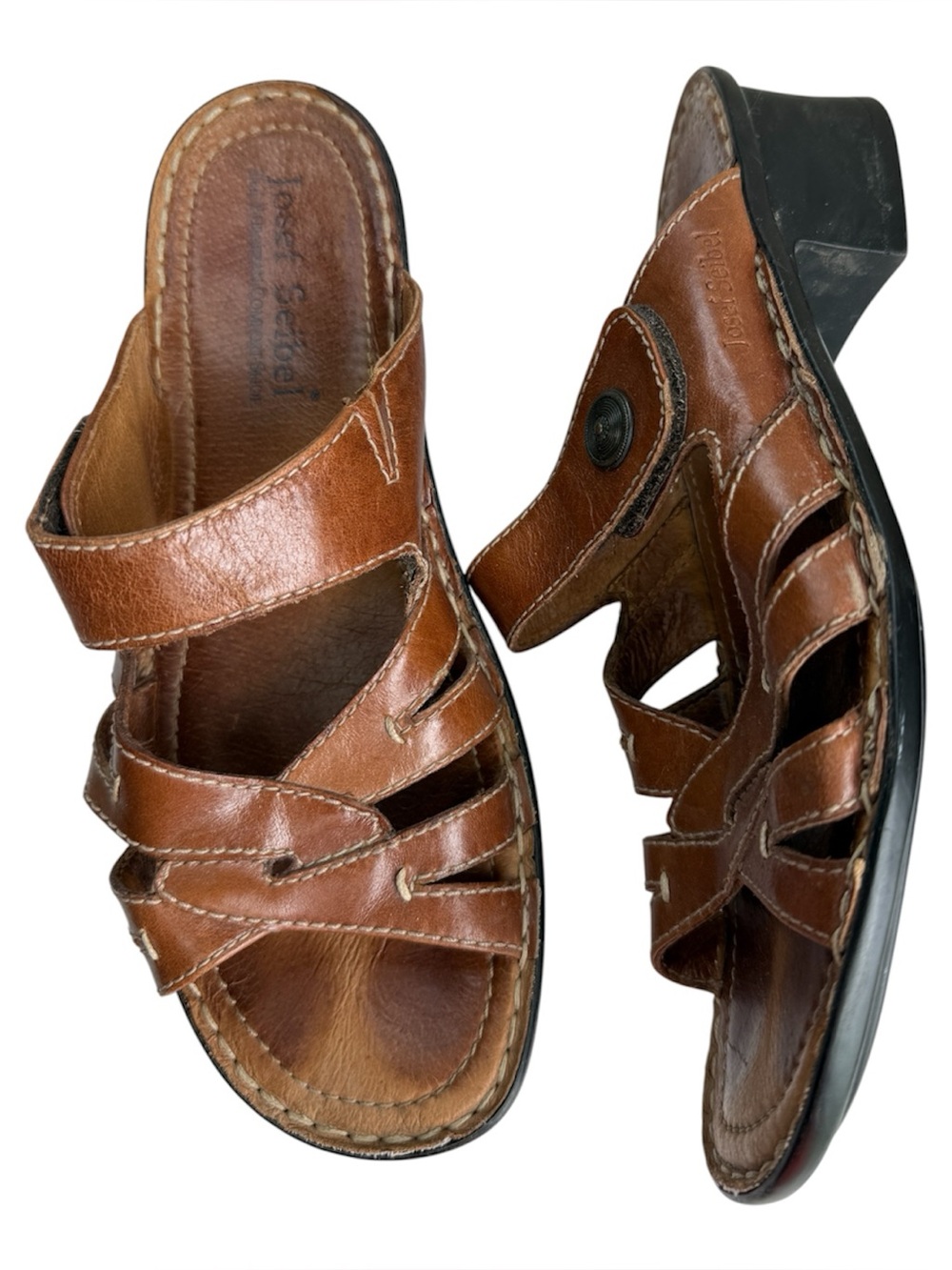 Josef Seibel Lorraine Brown Leather Strap Slip On Sandal sz EU 40 or 9-9.5